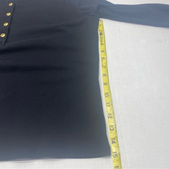 Ralph Lauren Women’s Top 1X Black Ribbed Gold Snaps 3/4 SL - Picture 6 of 11